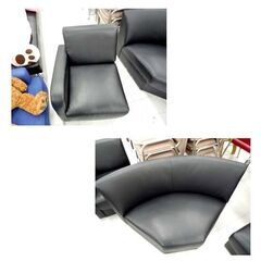 コーナーソファ ５点セットＬ字ソファ合皮 ブラック 応接ソファ ローソファ 苫小牧西店の画像