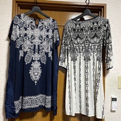 Bou Jeloud レース模様 長袖ワンピース、チェニックセット、フリーサイズの画像