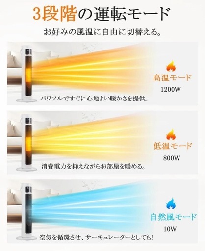 （取引中）新品未使用　セラミックヒーター ファンヒーター 暖房 扇風機 羽根なし 省エネ 節電対策