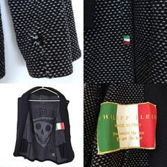 PHILIPP PLEIN HOMME フィリッププレイン ボタン ダウン ウール ジャケット S ブラック メンズ イタリア製 スカルの画像
