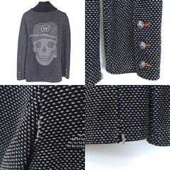 PHILIPP PLEIN HOMME フィリッププレイン ボタン ダウン ウール ジャケット S ブラック メンズ イタリア製 スカルの画像