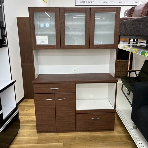レンジボード ３枚扉 ブラウン×ホワイト キッチン家具 のご紹介です！