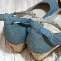 アンクルストラップ ウェッジパンプス 23cm ブルー ウェッジソールの画像