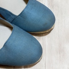 アンクルストラップ ウェッジパンプス 23cm ブルー ウェッジソールの画像