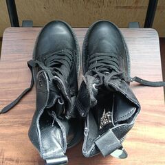 新品 22.5cm レディース ブーツ ブラック 厚底 シューズ サイドゴア 識別番号:【B152-S】の画像