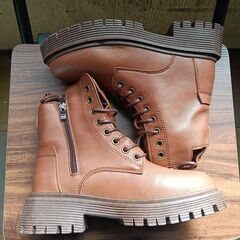 新品 23cm レディース ブーツ ブラウン 厚底 シューズ サイドゴア 識別番号:【B154-S】の画像