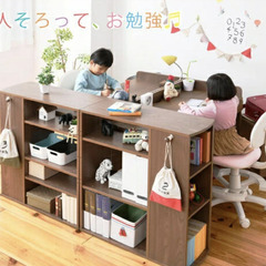 【定価約7万円】ツインデスク（学習机） 兄弟・姉妹に！組み換え6パターン・高さ調整可（白×ナチュラル）の画像