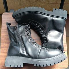 新品 24.5cm レディース ブーツ ブラック 厚底 シューズ サイドゴア 識別番号:【B159-S】の画像