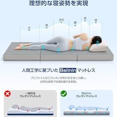 折りたたみ マットレス 厚さ10cm 三つ折り 高反発 敷き布団 体圧分散 抗菌 防臭 ウレタン 通気性 クイーンサイズ グレーの画像