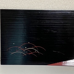 【４枚】卓上膳　漆塗 折敷 芝露柄 隅折 線挽 天然木 会席膳 漆器プレートの画像
