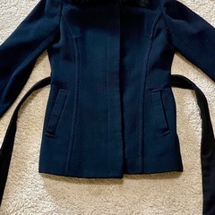 ファー襟付きウールコート カシミヤ混 ブラック9AR ベルト付き 上品フォーマルの画像