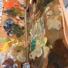 木箱入りの油絵具セット　の画像