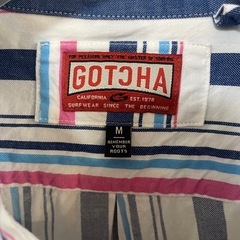 GOTCHA ガッチャ 通年 ロゴ刺繍 長袖 ストライプ シャツ サイズM メンズ 長袖シャツ ストライプ 長袖 ホワイト　ブルーの画像