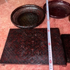 GYP1122 らんたい漆器　籃胎漆器　九籃　お盆　丸盆　花台　久留米の画像