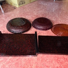 GYP1122 らんたい漆器　籃胎漆器　九籃　お盆　丸盆　花台　久留米の画像