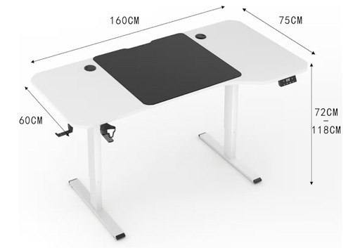【即日】Alebert 昇降デスク 160cm（ホワイト）