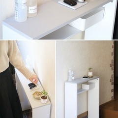 コンソールテーブル　玄関テーブル　スリム　ホワイト　グレー　白　木　棚　ラックの画像