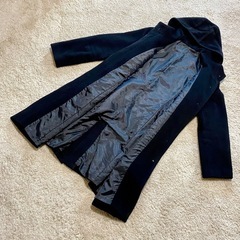 アンゴラ混フード付ロングコート Mサイズ 黒　BLACKの画像