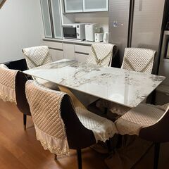 セラミック食卓&椅子6個の画像