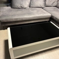 ガラス天板 エナメル塗装 ローテーブル センターテーブル リビングテーブル 座卓 黒 白 105cm×50cm 美品の画像