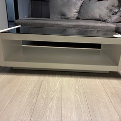 ガラス天板 エナメル塗装 ローテーブル センターテーブル リビングテーブル 座卓 黒 白 105cm×50cm 美品の画像