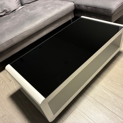 ガラス天板 エナメル塗装 ローテーブル センターテーブル リビングテーブル 座卓 黒 白 105cm×50cm 美品の画像