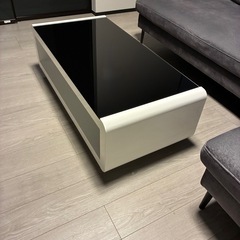 ガラス天板 エナメル塗装 ローテーブル センターテーブル リビングテーブル 座卓 黒 白 105cm×50cm 美品の画像