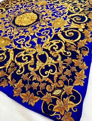 Versace スカーフシルク100% メドューサ メデューサ ネイビーゴールド