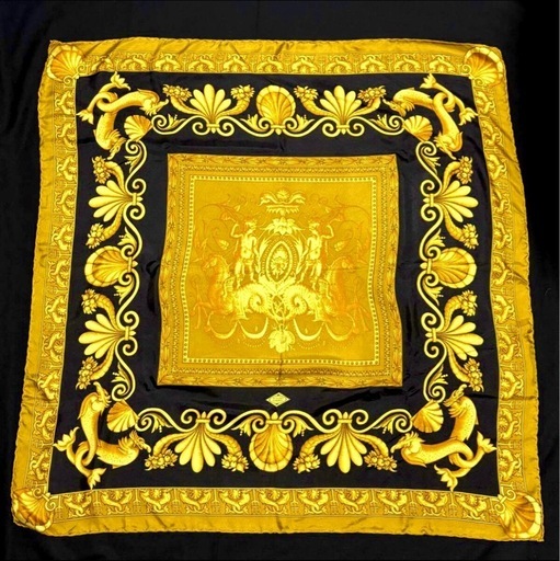 Versace スカーフ シルク100% ゴールド イエロー イエローオーク タグ無し