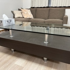 ニトリ ガラス ローテーブル 収納付の画像