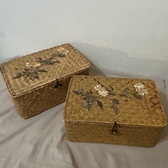 アンティーク カゴ 収納ケース 2個の画像