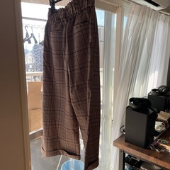 千鳥柄　ボルドー　ワイドパンツの画像
