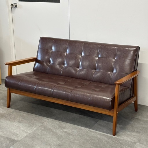 2人掛けソファ ブラウン 合皮レザー カリモク風 Kチェア風 2シーター