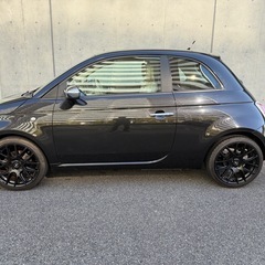 【美車フィアット500 希少ブラック車検9年8月】17インチ黒アルミ・エアロバンパー・ナビ/TV・ドラレコ・ETC・純正ホイル＆タイヤ積込みの画像