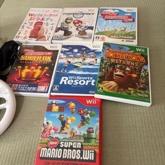 Wii 本体＆リモコン＆ソフト＆ハンドル　まとめての画像