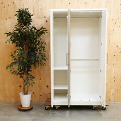 ≪zyt2600ジ≫ ニトリ ワードローブ 幅100cm 高さ180cm　　オレオール100WH/クローゼット/3枚扉/衣類収納 071120-04の画像