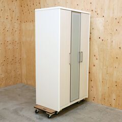 ≪zyt2600ジ≫ ニトリ ワードローブ 幅100cm 高さ180cm　　オレオール100WH/クローゼット/3枚扉/衣類収納 071120-04の画像