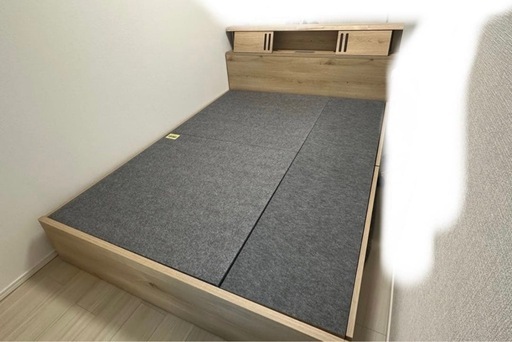 【美品】ドリームベッド 木製ベッドフレーム クイーン1 トレンドオーク 収納付き