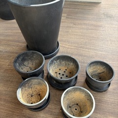 植木鉢　プラ鉢6個セット SHALLOW BLACK PLASTIC POTの画像