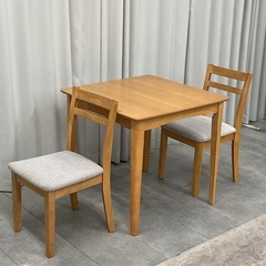 KK-25【新入荷　リサイクル品】三栄コーポレーション　オーク材　ダイニング3点セット　ナチュラルの画像