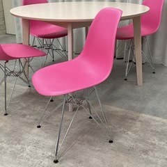 KK-26【新入荷　リサイクル品】ラウンドテーブル5点セット　ピンクの画像