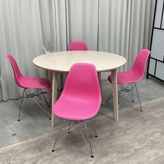 KK-26【新入荷　リサイクル品】ラウンドテーブル5点セット　ピンクの画像