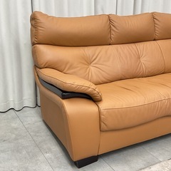 KK-27【新入荷　リサイクル品】本革/ハイバック　3シーターソファ　キャメルの画像