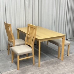 KK-29【新入荷　リサイクル品】ニトリ　インテール3 135 LBR ベンチダイニング4点セット　ナチュラルの画像