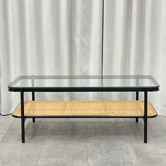 KK-32【新入荷　リサイクル品】ブラウンフレーム×ラタン　センターテーブル　黒の画像