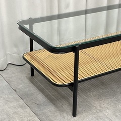 KK-32【新入荷　リサイクル品】ブラウンフレーム×ラタン　センターテーブル　黒の画像