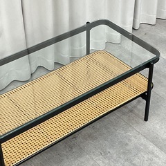 KK-32【新入荷　リサイクル品】ブラウンフレーム×ラタン　センターテーブル　黒の画像