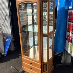 旭川 上ケ嶋木工 フラットキュリオ サム72 M6K 飾り棚 キュリオケース キャビネット 照明ランプ付 棚板3枚 幅710 奥行370 高さ1510 中古品 ③の画像