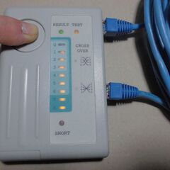 ★青色LANケーブル（ストレート）約15メートル　CAT5e　RJ45コネクタ・コネクタカバー新品取替済みの画像