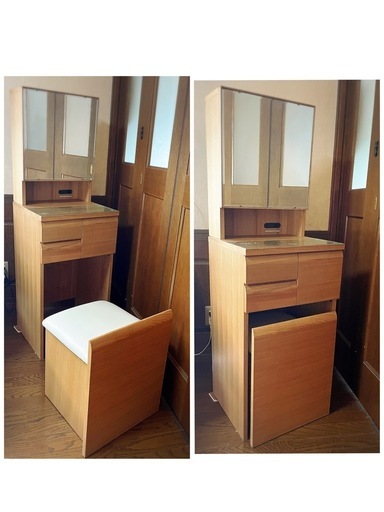 多機能収納付きドレッサーチェアー付き木目 (木々) 下松のドレッサーの